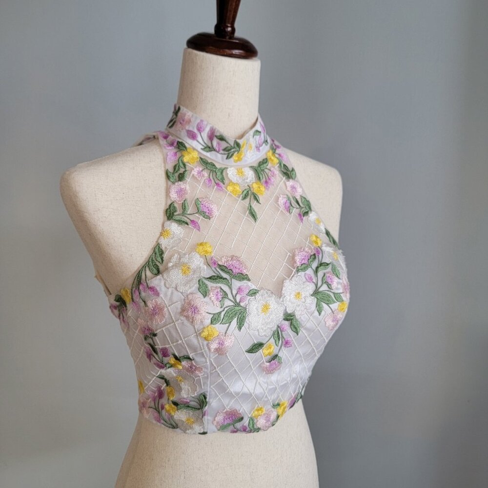 Halter Cropped Top, Floral Women's Formalwear for Homecoming, Prom, Quinceañera